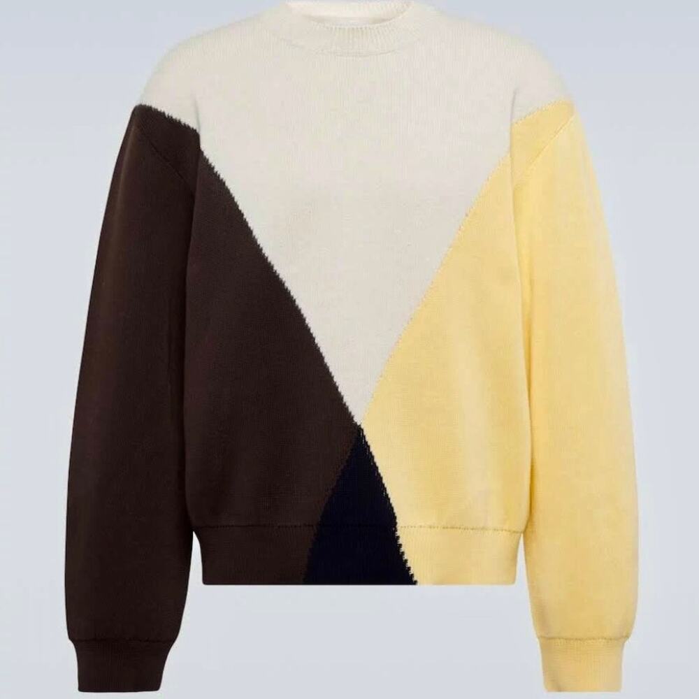 JIL SANDER: Men's Color Block Cotton/Wool Sweater - 46
